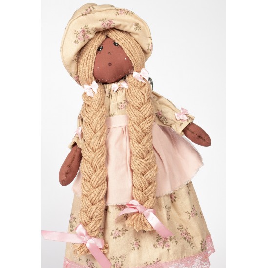 Boneca de Pano Camponesa Estampa Jardineira - Artesã Ana Mariza