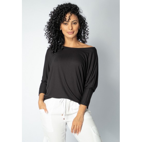 Blusa Morcego Ampla Manga 3/4 Preta