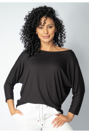 Blusa Morcego Ampla Manga 3/4 Preta