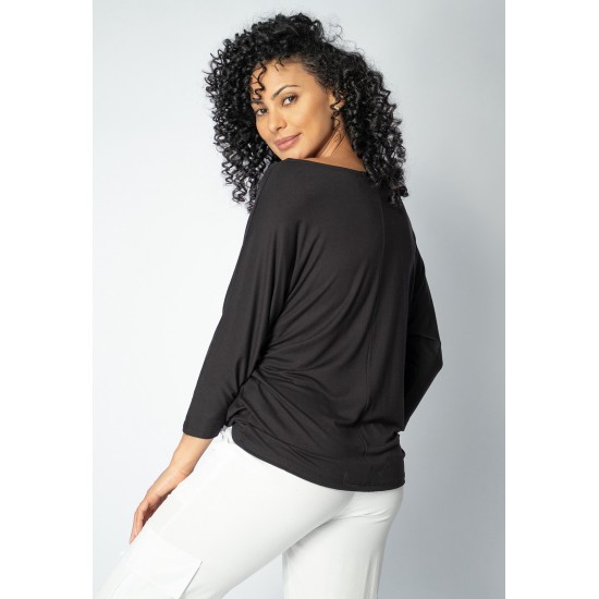 Blusa Morcego Ampla Manga 3/4 Preta