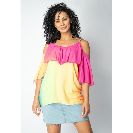 Blusa Regata Cacequi Babados Arco-Íris