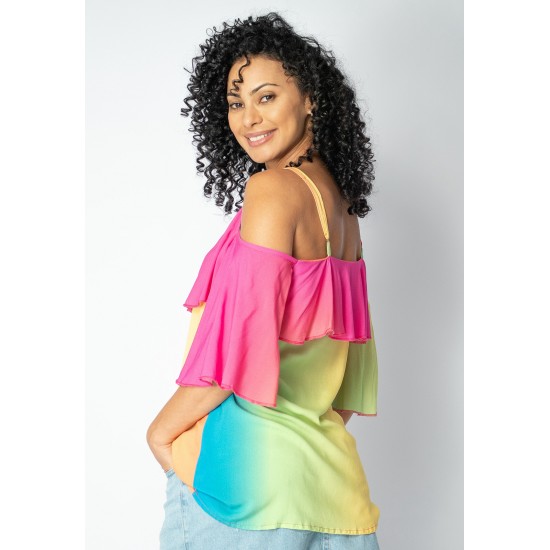 Blusa Regata Cacequi Babados Arco-Íris