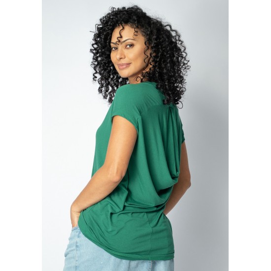 Blusa Malha Cuíca Drapeada nas Costas Verde Esmeralda