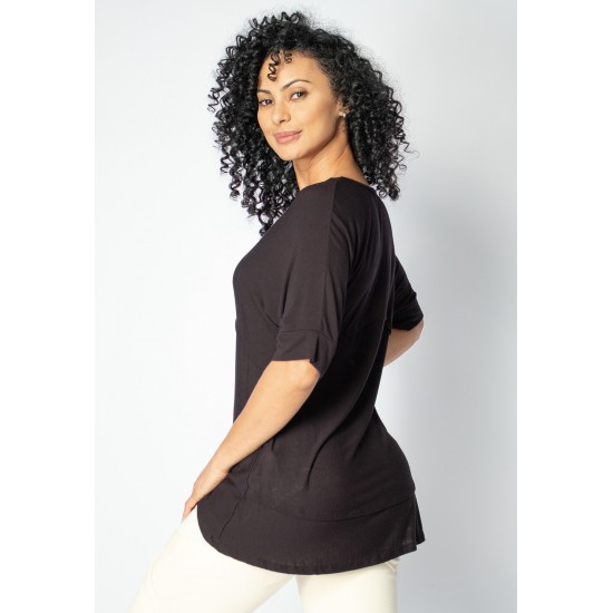 Blusa Cacatu Malha Manga Curta Preta