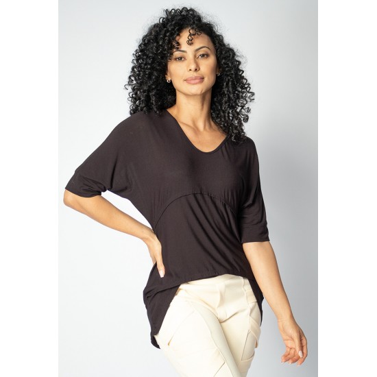 Blusa Cacatu Malha Manga Curta Preta