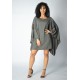 Vestido Kaftan Malha Glória Curto Mescla e Detalhe Preto