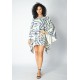 Vestido Kaftan Malha Glória Curto Bambu Azul