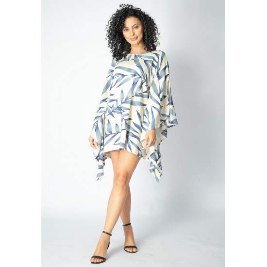 Vestido Kaftan Malha Glória Curto Bambu Azul