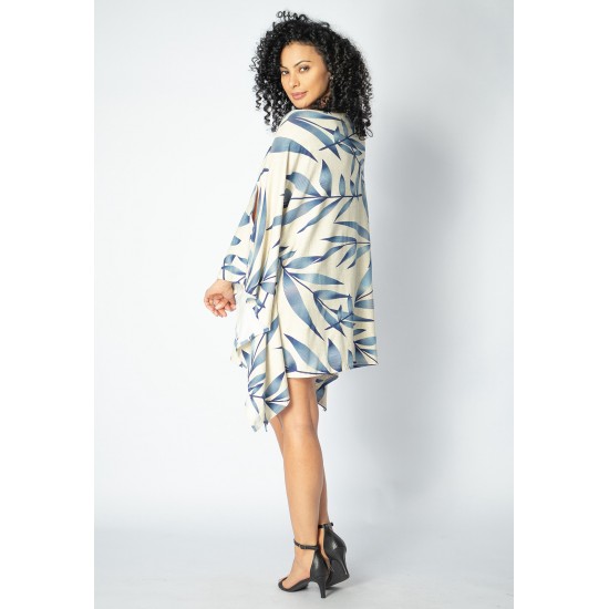 Vestido Kaftan Malha Glória Curto Bambu Azul