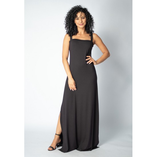 Vestido Longo Guaíra Malha Alça Grossa Preto