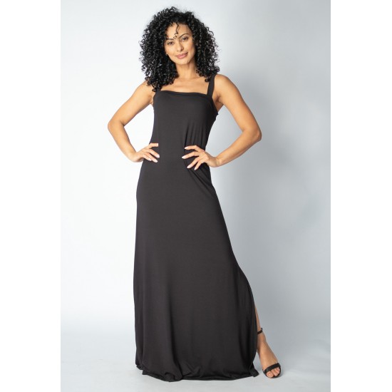 Vestido Longo Guaíra Malha Alça Grossa Preto