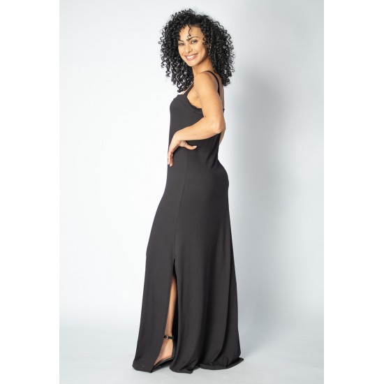 Vestido Longo Guaíra Malha Alça Grossa Preto