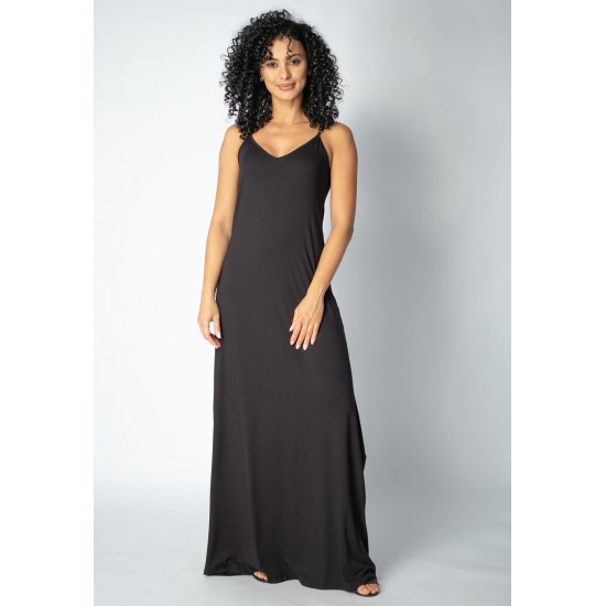 Vestido Longo Guaíra Malha Alça Fina Preto