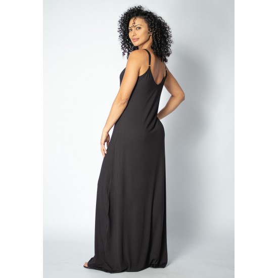 Vestido Longo Guaíra Malha Alça Fina Preto