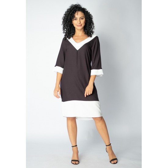 Vestido Curto Inaiê Viscose Amplo Bicolor Preto e Branco
