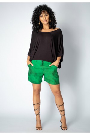 Short Îagûara com Amarração Tie Dye Mármore Verde e Preto