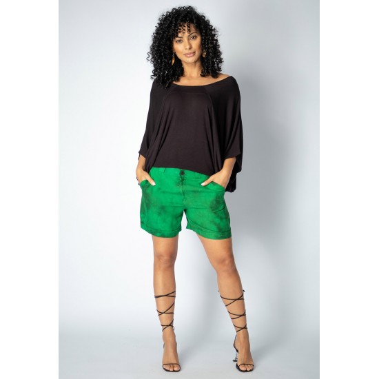 Short Îagûara com Amarração Tie Dye Mármore Verde e Preto