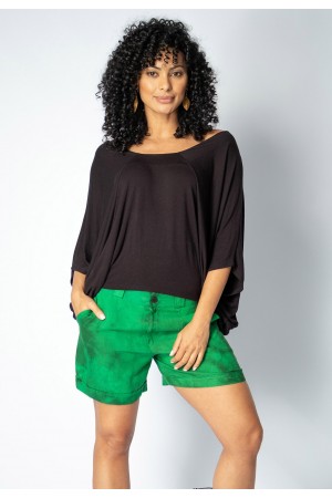 Short Îagûara com Amarração Tie Dye Mármore Verde e Preto