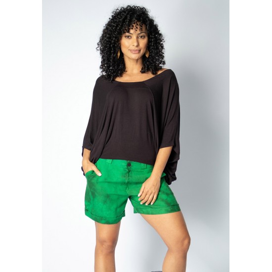 Short Îagûara com Amarração Tie Dye Mármore Verde e Preto
