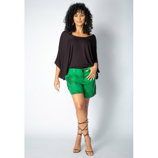 Short Îagûara com Amarração Tie Dye Mármore Verde e Preto
