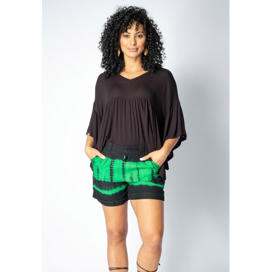 Short Îagûara com Amarração Tie Dye Verde e Preto