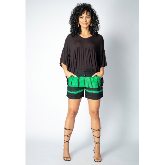 Short Îagûara com Amarração Tie Dye Verde e Preto