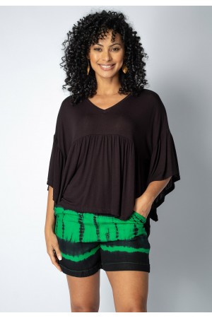 Blusa Bata Fulô Babado Malha Preta