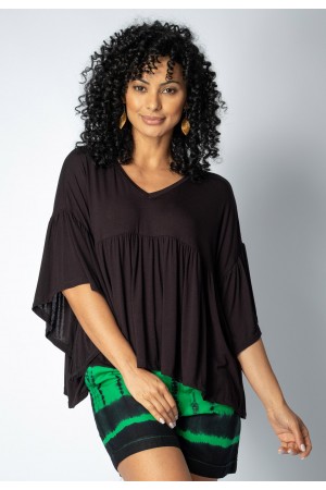 Blusa Bata Fulô Babado Malha Preta