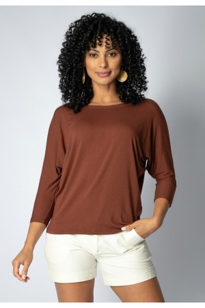 Blusa Morcego Ampla Manga 3/4 Marrom