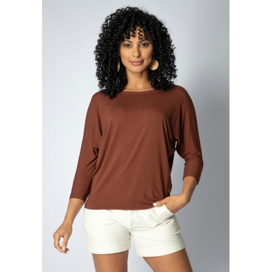 Blusa Morcego Ampla Manga 3/4 Marrom