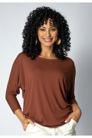 Blusa Morcego Ampla Manga 3/4 Marrom
