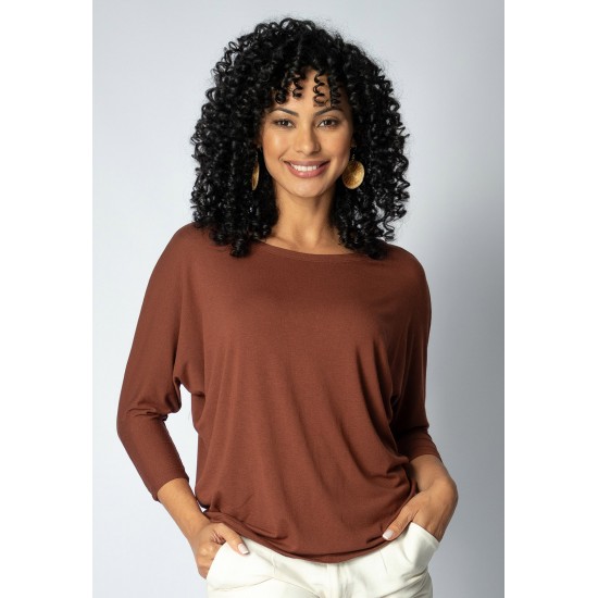 Blusa Morcego Ampla Manga 3/4 Marrom