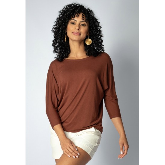 Blusa Morcego Ampla Manga 3/4 Marrom