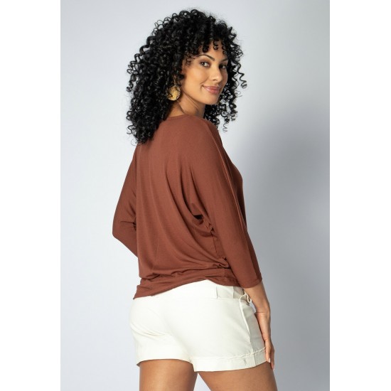Blusa Morcego Ampla Manga 3/4 Marrom