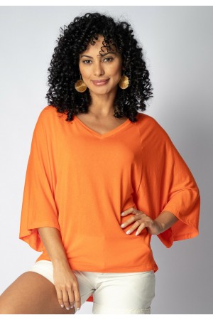 Blusa Ampla Morcego Guyrá Manga 3/4 Malha Laranja