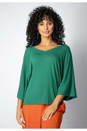 Blusa Ampla Morcego Guyrá Manga 3/4 Malha Verde Esmeralda