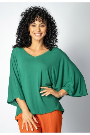 Blusa Ampla Morcego Guyrá Manga 3/4 Malha Verde Esmeralda