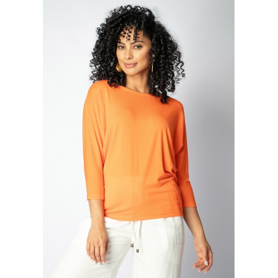 Blusa Morcego Ampla Manga 3/4 Laranja