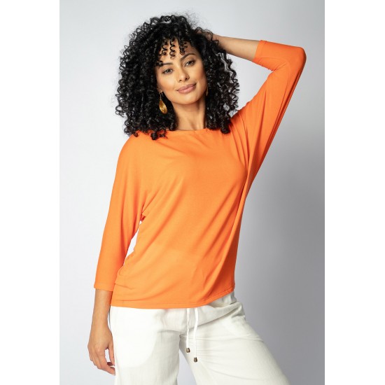 Blusa Morcego Ampla Manga 3/4 Laranja