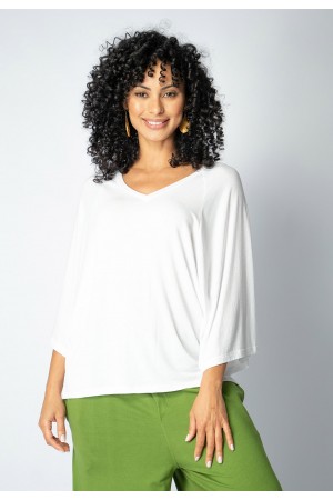 Blusa Ampla Morcego Guyrá Manga 3/4 Malha Off White