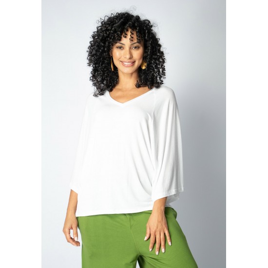 Blusa Ampla Morcego Guyrá Manga 3/4 Malha Off White