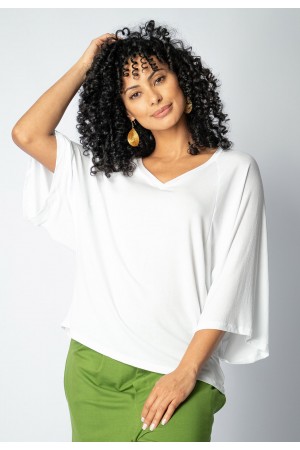 Blusa Ampla Morcego Guyrá Manga 3/4 Malha Off White