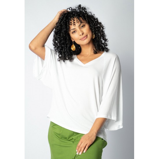 Blusa Ampla Morcego Guyrá Manga 3/4 Malha Off White