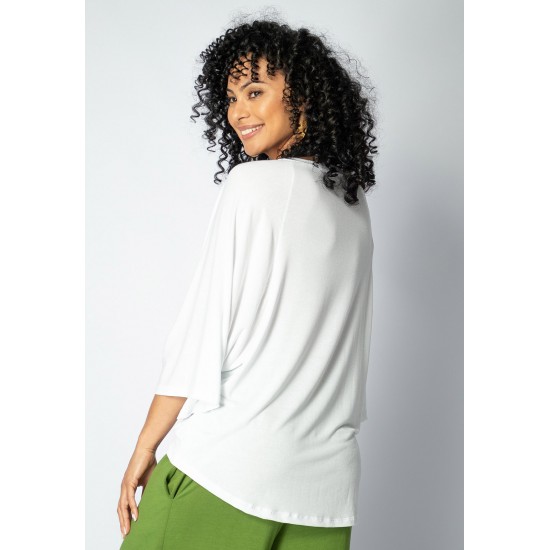 Blusa Ampla Morcego Guyrá Manga 3/4 Malha Off White