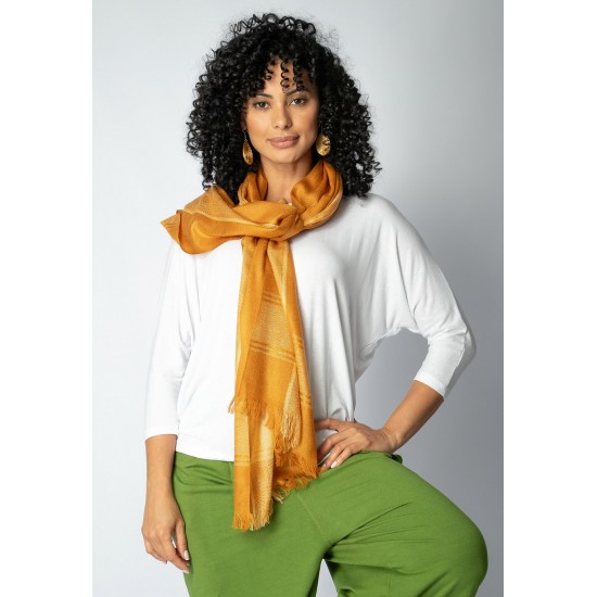 Echarpe Lenço Feminino Detalhe Dourado Panamá Amarelo Grapefruit