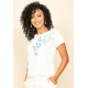 T-Shirt Baby Malha Manga Curta Corte a Fio Off White Borboletas