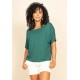 Blusa Básica Morcego Malha Gola Canoa Manga Curta Verde Jade