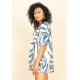 Blusa Ampla Malha Morcego Manga Curta Bambu Azul