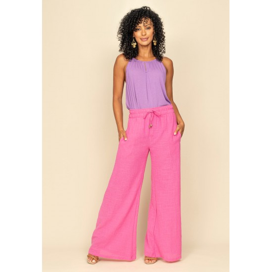 Calça Pantalona Inhambuxintã Algodão Lavanda Rosa