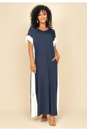 Vestido Bicolor Nheengatu Malha Azul e Branco
